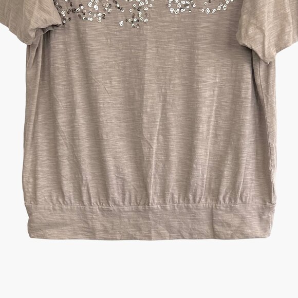 Lane Bryant Top Tee Blouse Sequined Design Taupe Color Size 18/20 Banded Bottom - Picture 5 of 12